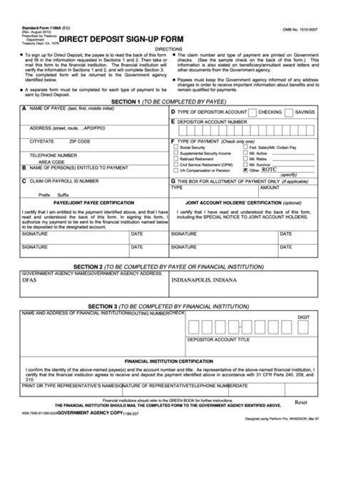 Fillable Standard Form 1199a Direct Deposit Sign Up Form Printable
