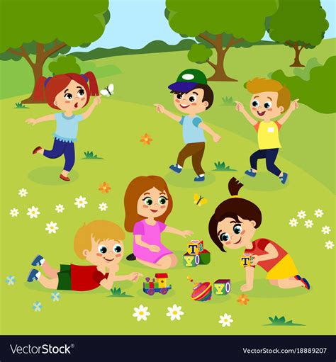 Cartoon Kids Playing Outside