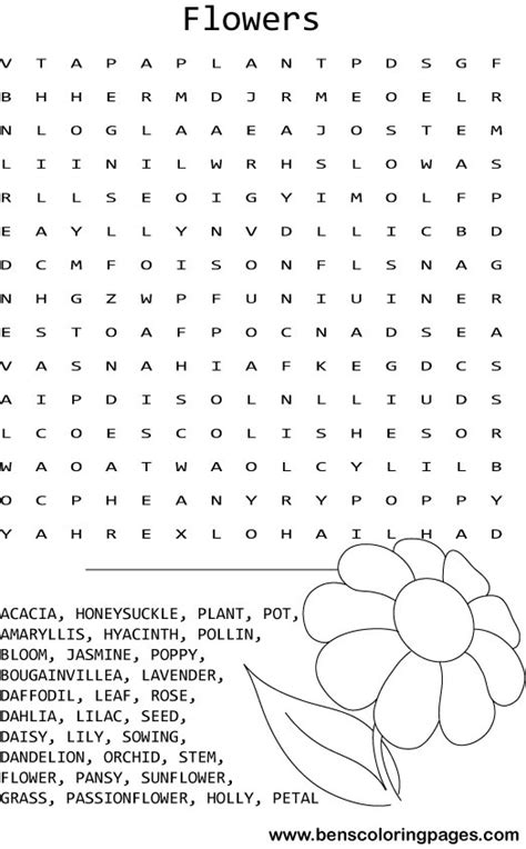 Flowers Word Search Coloring Page