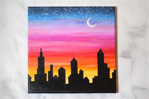 How To Paint A Sunset Cityscape For Beginners Easy Sunset Painting