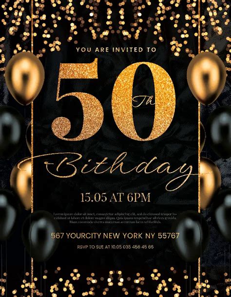 Free 50th Birthday Invitation Flyer Template - Free PSD Flyer
