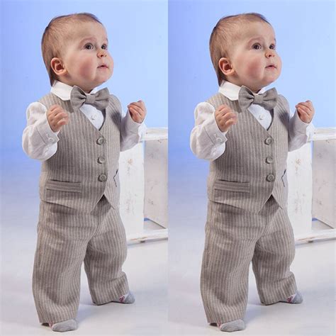 2018 New Fashion Toddler Baby Boy Gentleman Striped Formal Suit