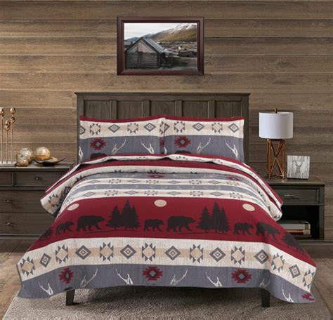 Lodge Bear Quilt Set Size Cabin Rustic Bedspread Coverlets Fullqueen