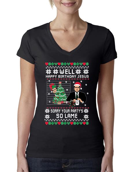 Well Happy Birthday Jesus Funny Quote Office Womens Junior Fit V Neck