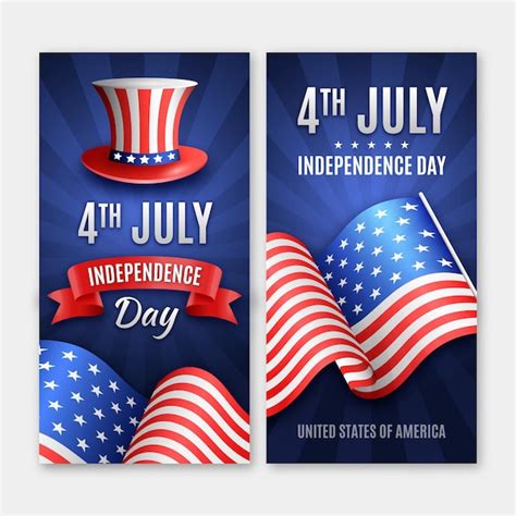 Premium Vector Realistic Independence Day Banners With Flag And Hat