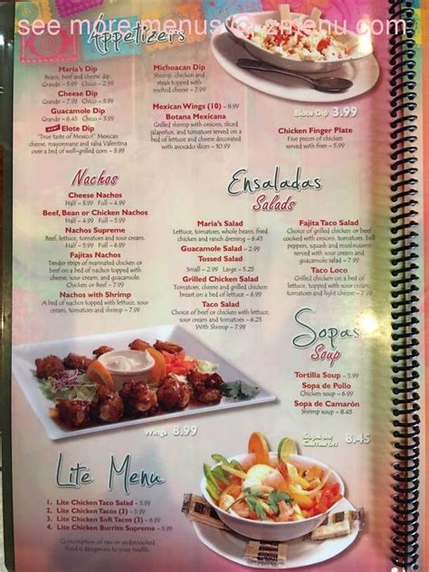 Online Menu Of Marias Mexican Restaurant Restaurant Aiken South