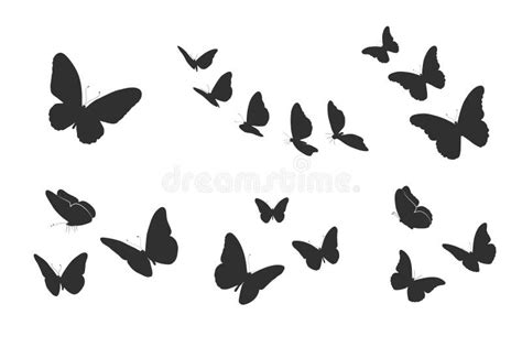 Flying Butterfly Silhouettes Butterflies Silhouette Set Stock Vector