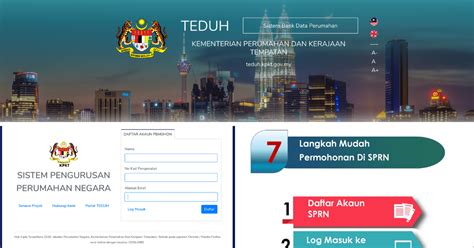 Anda blh membuat permohonan secara atas talian: Pendaftaran SPRN (TEDUH) Sistem Permohonan Rumah Mampu Milik