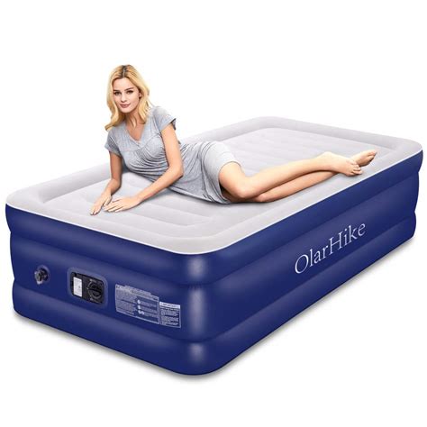 Airbed High Double Elevated Pump Built In With Mattress Air Twin Olarhike For Blue 18 Inches