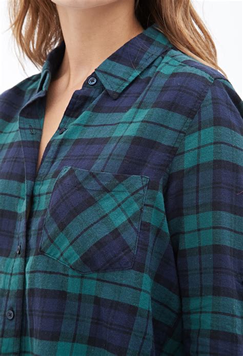 Lyst Forever 21 Collared Plaid Flannel Shirt In Green