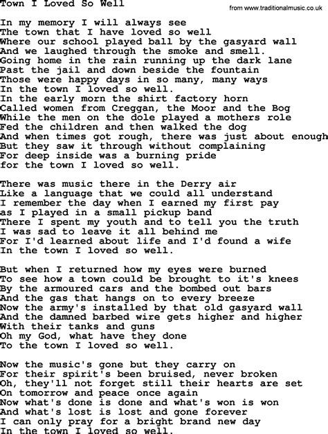 Town I Loved So Well By The Dubliners Song Lyrics And Chords