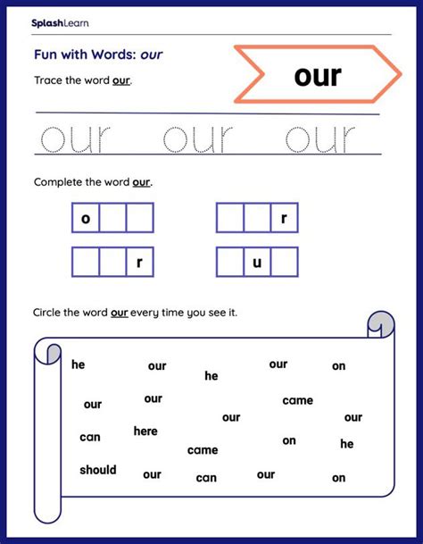 Trace And Spot The Word Our Ela Worksheets Splashlearn