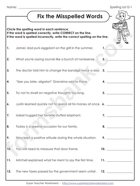Fix The Misspelled Words Spelling Activity Sheet With Answers Printable