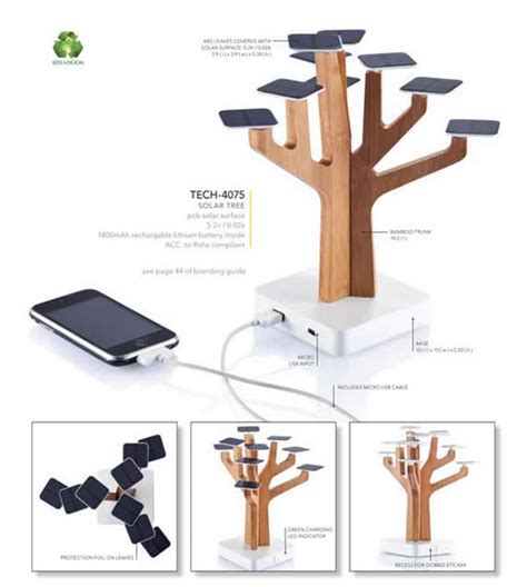 Solar Charger Tree Eco Friendly Bamboo Tree With 9 Solar