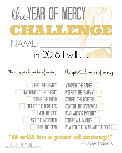 First the corporal works of mercy. The Year of Mercy Family Challenge - Catholic All Year