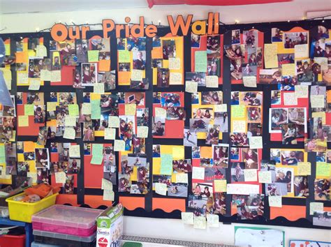 A Bulletin Board Covered In Pictures And Post It Notes With The Words