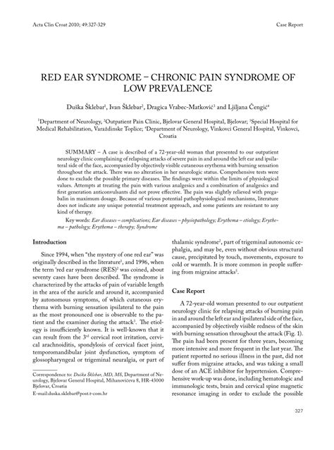Pdf Red Ear Syndrome Chronic Ear Syndrome Of Low Prevalence