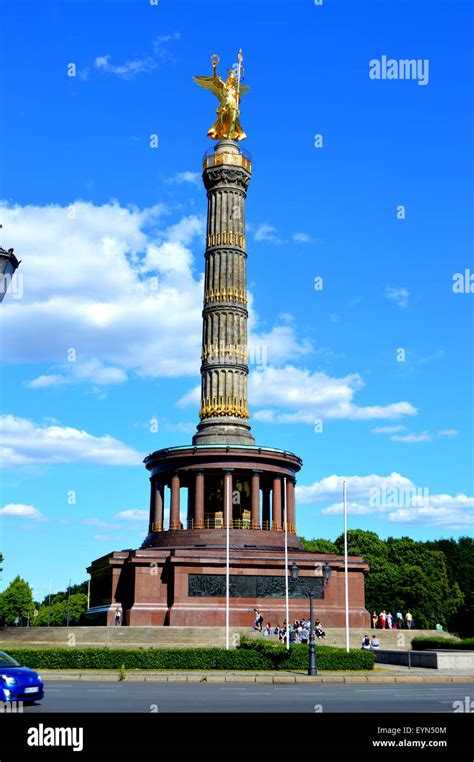 Siegessaule Monument With Victory Column Statue Berlin Germany Stock