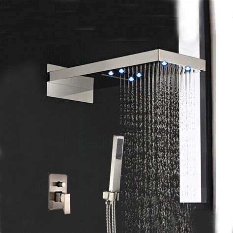 Rain Waterfall Shower Set System Brushed Nickle 22 X 9 With Led