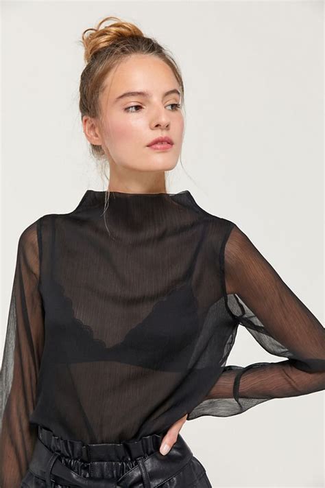 uo catherine sheer chiffon mock neck blouse urban outfitters in 2023 mock neck blouse sheer
