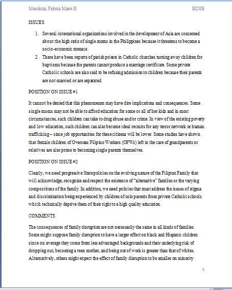The decision gave a woman total. Position Paper On The Single Parent Stigma in the Philippines - Yes?