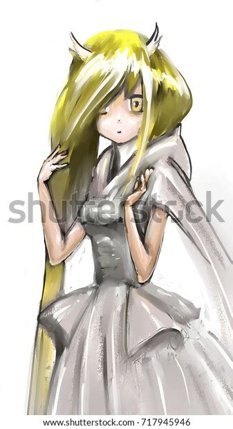Anime Girl Yellow Hair Raincoat Character Stock Illustration 717945946