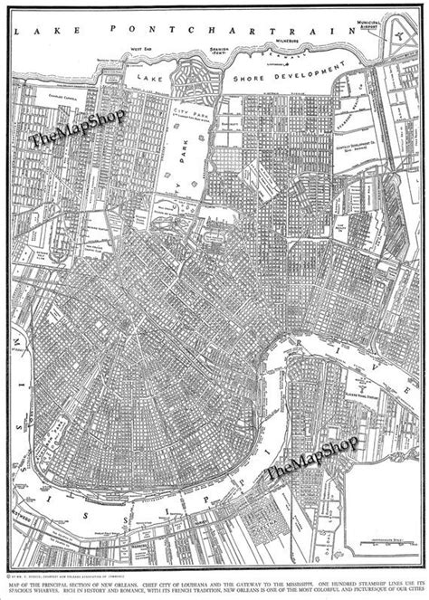 New orleans straddles the mississippi river, roughly 105 miles upriver from the gulf of mexico, and is best characterized by ridges and hollows; 1944 New Orleans Street Map Vintage 20x30 Print Poster ...