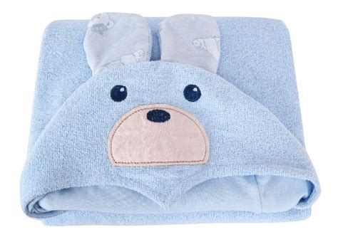 toalha de banho felpuda infantil azul bebe com capuz bordada parcelamento sem juros