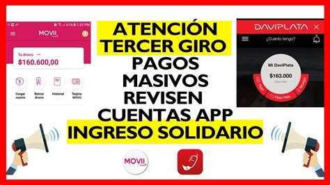 El ingreso solidario planea beneficiar a miles de familias en condición vulnerable de colombia. Atención Tercer Giro INGRESO SOLIDARIO Pagos masivos por DAVIPLATA y por MOVII están apareciendo ...