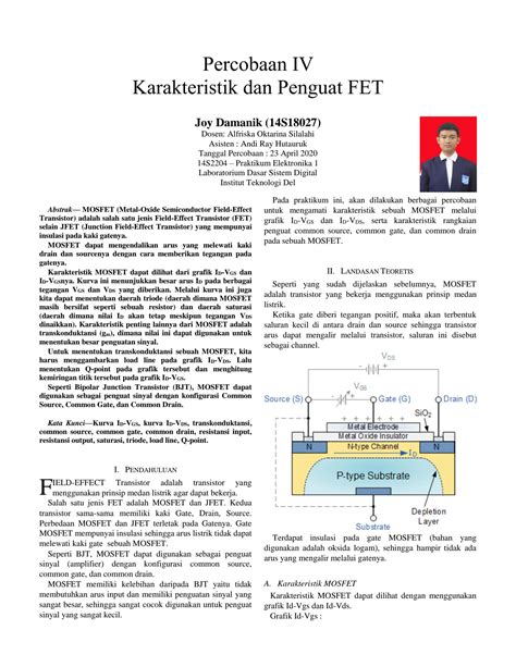 Solution Laporan Praktikum 4 Elektronika 1 Karakteristik Dan Penguat