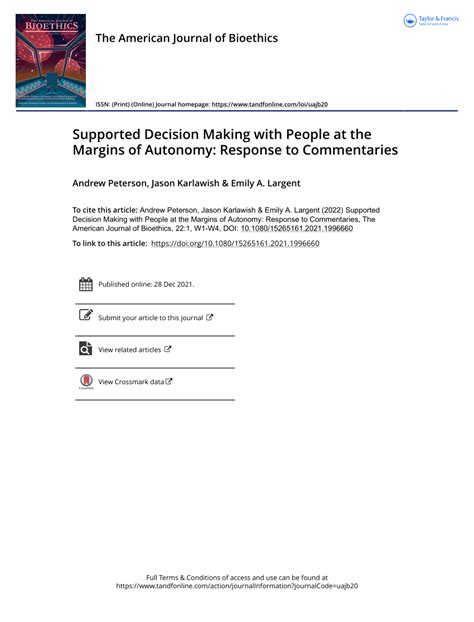 Pdf Supported Decision Making With People At The Margins Of Autonomy