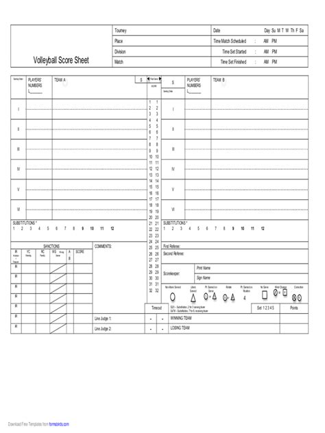 Usa Volleyball Score Sheet Sheet