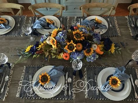 Sunflower And Blue Tablescape Celebrate And Decorate Tablescapes