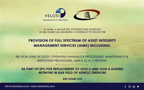 projected awarded by al asab qatar velosi asset integrity engineering hseia and software