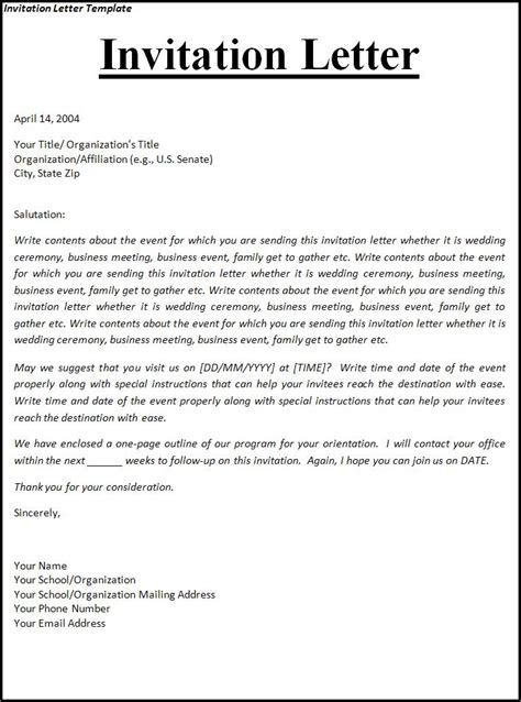 Invitation Letter Sample Invitation Letter Format | Review Ebooks