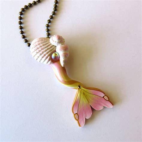 Pink And Pale Yellow Mermaid Tail Necklace Mermaid Jewelry Etsy