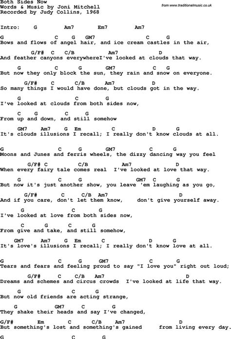 Song Lyrics With Guitar Chords For Both Sides Now Judy Collins