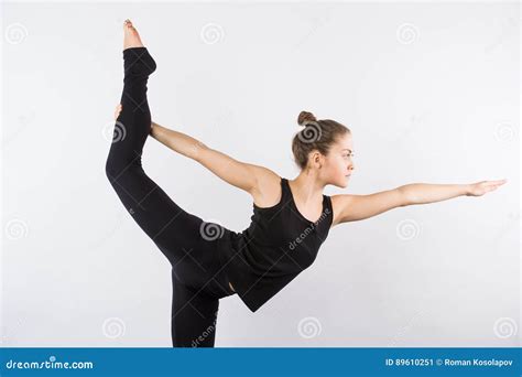 Attractive Woman Doing Standing Bow Yoga Pose Stock Image Image Of