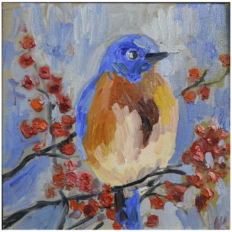 Blue Bird Painting Oil On Canvas Original Birds Wall Art Inspire Uplift