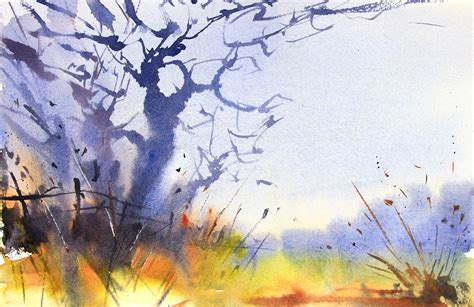 Winter Trees At Styal 3 Expressive Semi Abstract Watercolour Landscape