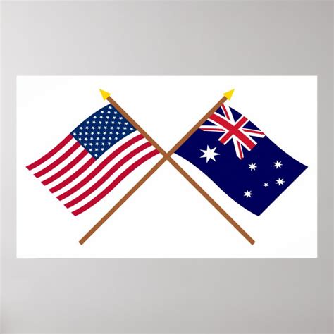Us And Australia Crossed Flags Poster Au