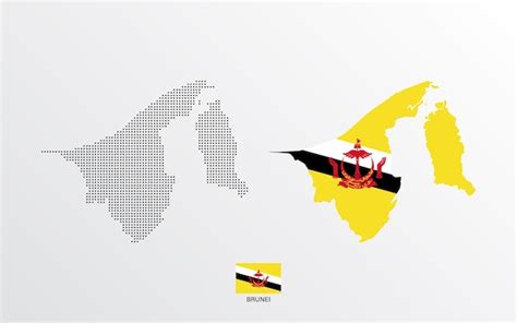 Ilustración vectorial del mapa de brunei con bandera Vector Premium