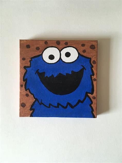 Cookie Monster Hand Painted 4x4 Mini Canvas By Kayla Frazier