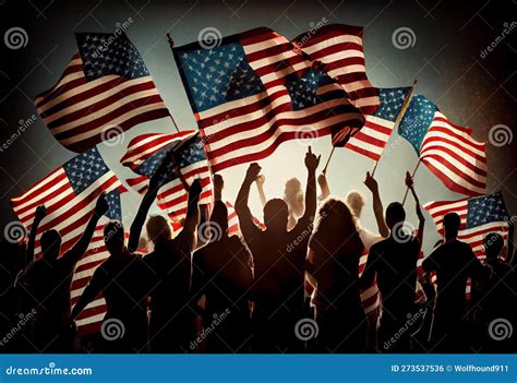 Group Of People Waving American Flags In Back Lit Generate Ai Stock
