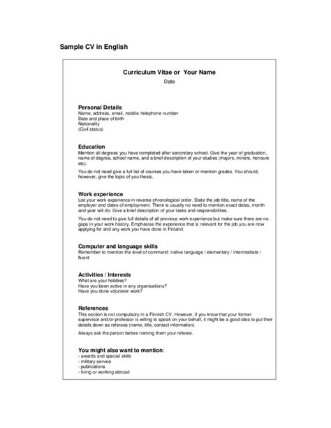 Given below are a few sample cv templates which you can make use of as references to make your. Simple CV Example Free Download