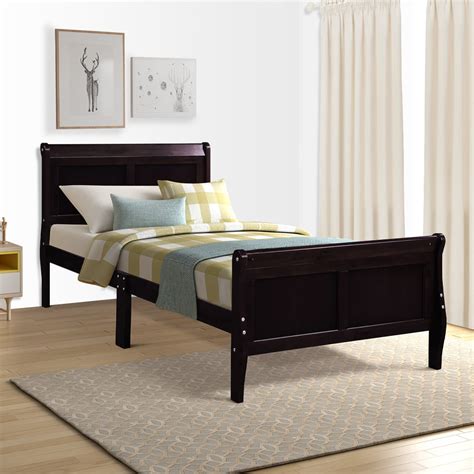 Espresso Twin Bed Frame Modern Wood Platform Bed Frame With Headboard