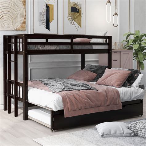 Bunk Bed With Trundle Triple Bunk Bed Kids Convertible Twin Bed With