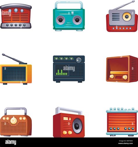 Vintage Radio Icons Set Cartoon Set Of Vintage Radio Vector Icons For