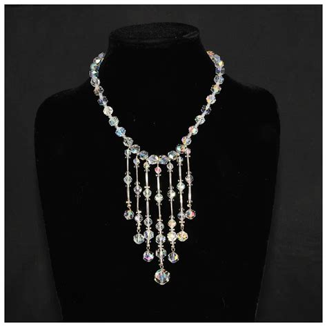 Crystal Waterfall Necklace Clear Iridescent Faceted Glass Beads Ruby Lane