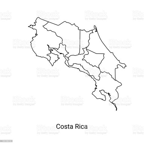 Costa Rica Map Color Line Element Border Of The Country Stock
